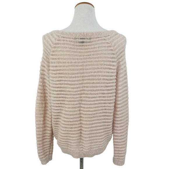 Forever 21 Baby Pink Fuzzy Textured Striped Semi Sheer Cozy Sweater - Picture 6 of 8